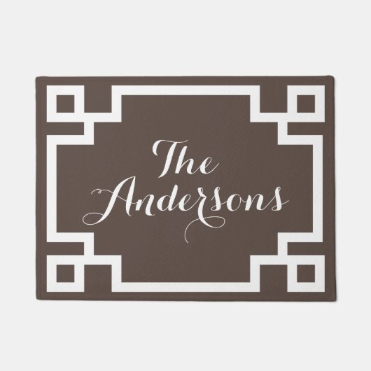 Donkere bruine en witte Griekse sleutelmonogram Do Deurmat (Voorkant)