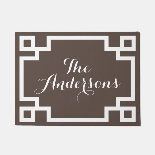 Donkere bruine en witte Griekse sleutelmonogram Do Deurmat (Voorkant)