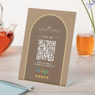 Donkere Bruine Google Reviews Zakelijk Link QR Cod Reclamebord Met Voetstuk
