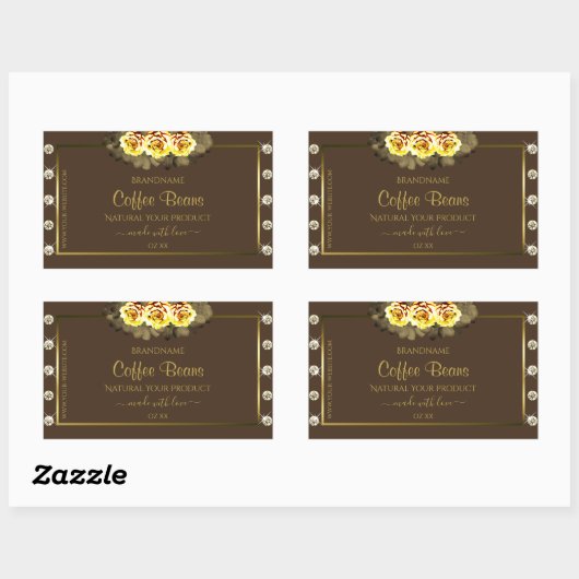 Donkere bruine gouden etiketten op gele rozen Juwe (Vel)