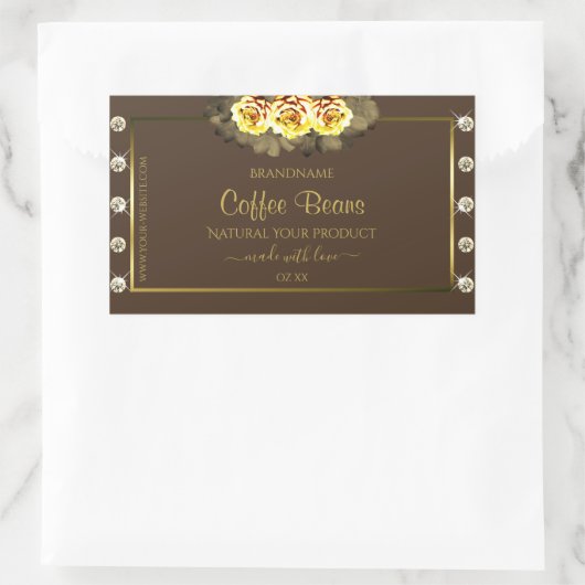 Donkere bruine gouden etiketten op gele rozen Juwe (Tas)