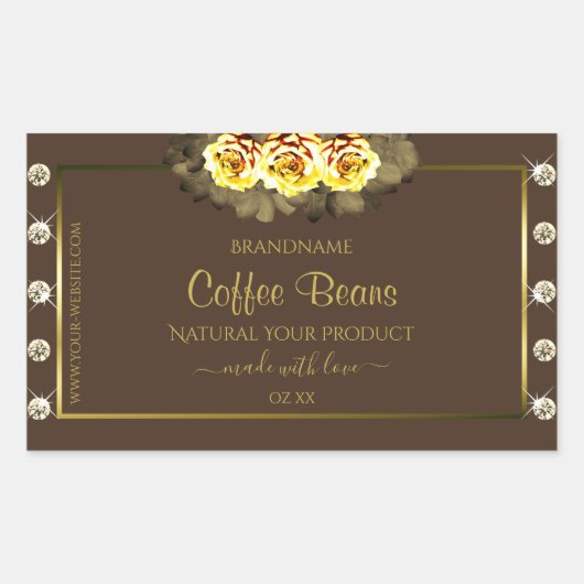 Donkere bruine gouden etiketten op gele rozen Juwe (Voorkant)