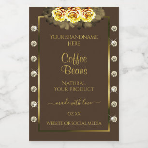 Donkere bruine gouden etiketten op gele rozen Juwe