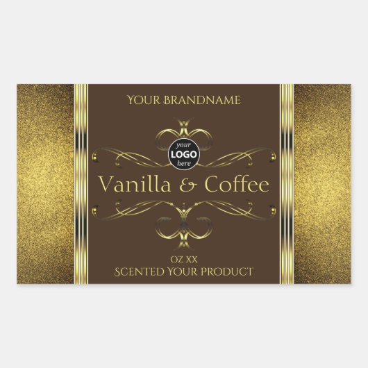 Donkere bruine goudglitter Logo productlabel Rechthoekige Sticker (Voorkant)