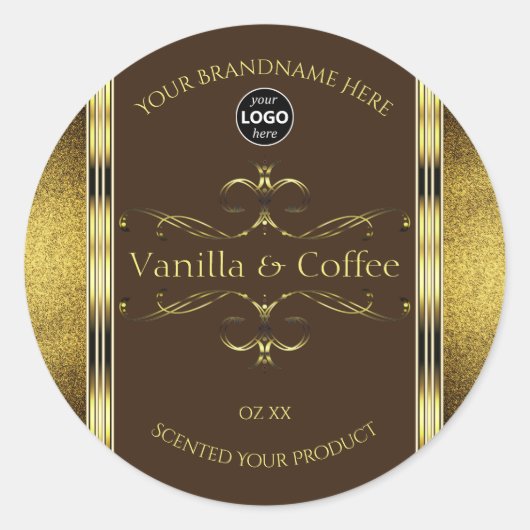 Donkere bruine goudglitter Logo productlabel Ronde Sticker (Voorkant)