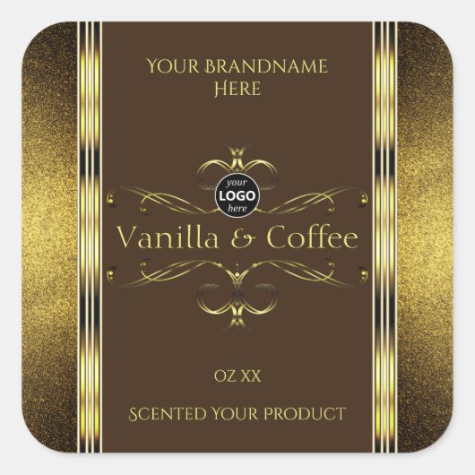 Donkere bruine goudglitter Logo productlabel Vierkante Sticker (Voorkant)