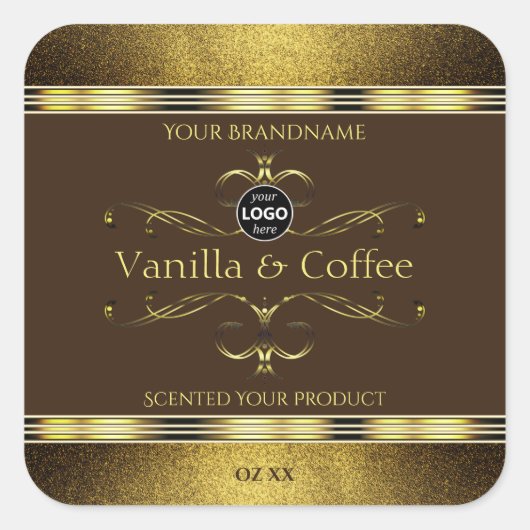 Donkere bruine goudglitter Logo productlabel Vierkante Sticker (Voorkant)