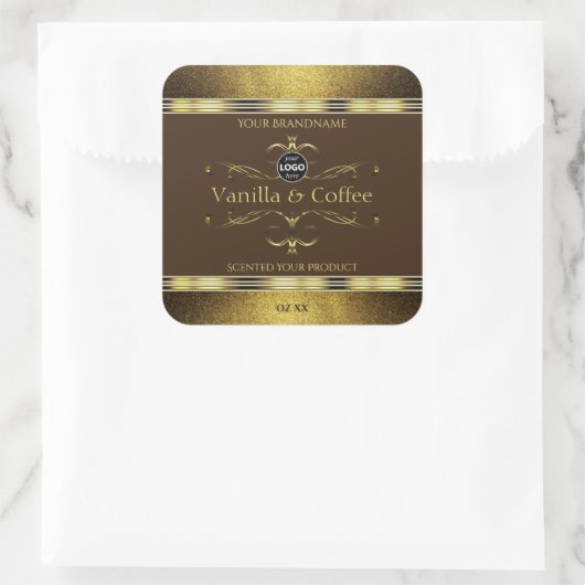 Donkere bruine goudglitter Logo productlabel Vierkante Sticker (Tas)