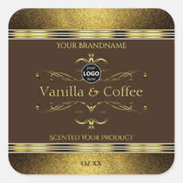 Donkere bruine goudglitter Logo productlabel Vierkante Sticker