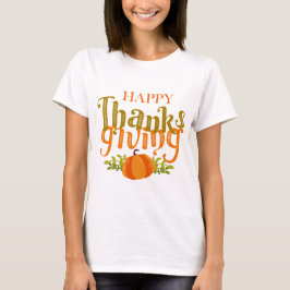 Donkere bruine Herfst Happy Thanksgiving Yellow Pu T-shirt