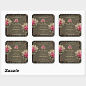 Donkere bruine-houten korrels roze rozen productet vierkante sticker (Vel)