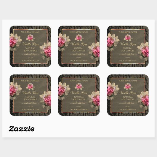 Donkere bruine-houten korrels roze rozen productet vierkante sticker (Vel)