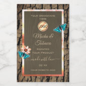 Donkere bruine houten product Etiket Butterflies e (Enkel label)