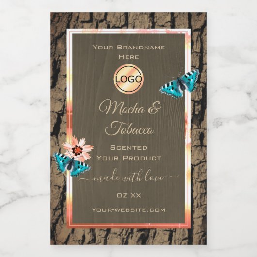 Donkere bruine houten product Etiket Butterflies e (Enkel label)