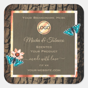 Donkere bruine houten product Etiket Butterflies e