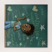 Donkere bruine jongen en positieve woorden legpuzzel (Horizontaal)