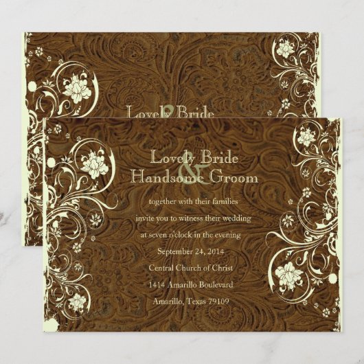 Donkere bruine leder, kreukhout, uitnodiging voor (Voorkant / Achterkant)