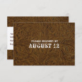 Donkere bruine lederen bruiloft RSVP met enveloppe (Voorkant / Achterkant)