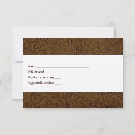 Donkere bruine lederen bruiloft RSVP met enveloppe (Achterkant)