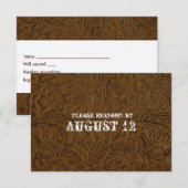 Donkere bruine lederen bruiloft RSVP met enveloppe Kaartje (Voorkant / Achterkant)