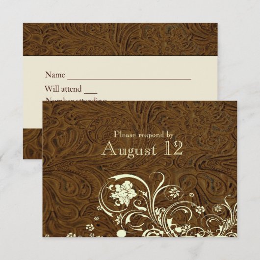 Donkere bruine lederen kreeft RSVP met enveloppen (Voorkant / Achterkant)