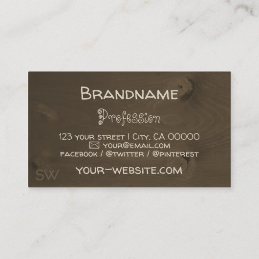 Donkere bruine Natuur Houden Boards Tree Monogram Visitekaartje (Achterkant)