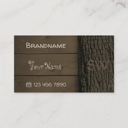 Donkere bruine Natuur Houden Boards Tree Monogram Visitekaartje (Voorkant)