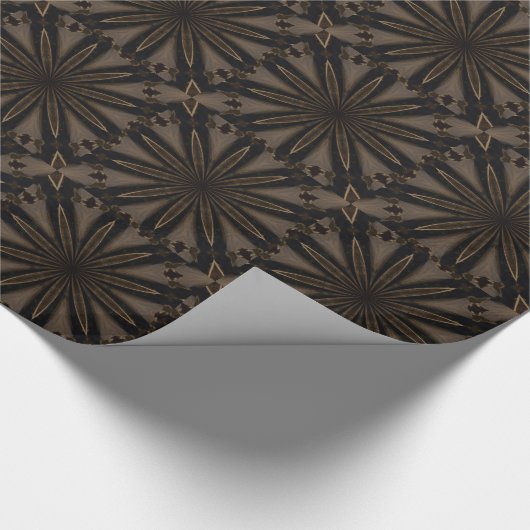 Donkere bruine roustische kaleidoscopische bloemku cadeaupapier (Hoek)