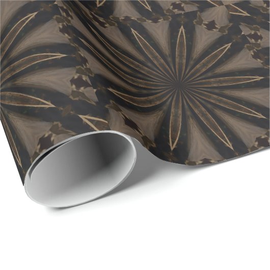 Donkere bruine roustische kaleidoscopische bloemku cadeaupapier (Rol Hoek)