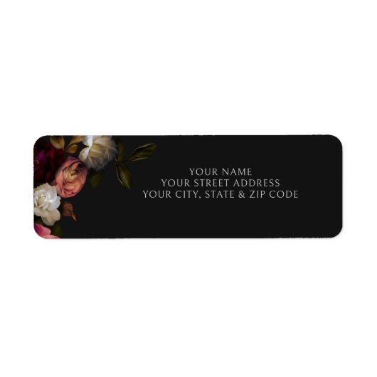 Donkere Burgundy Crème Pioenrozen Zwarte Bruiloft  Etiket (Voorkant)