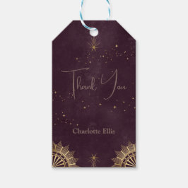 Donkere Burgundy Kleur Hemelse Zon en Maan Bruidsb Cadeaulabel