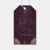 Donkere Burgundy Kleur Hemelse Zon en Maan Bruidsb Cadeaulabel (Achterkant)