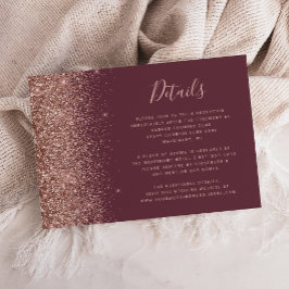 Donkere Burgundy Roze Gouden Glitter Trouwdetails Informatiekaartje