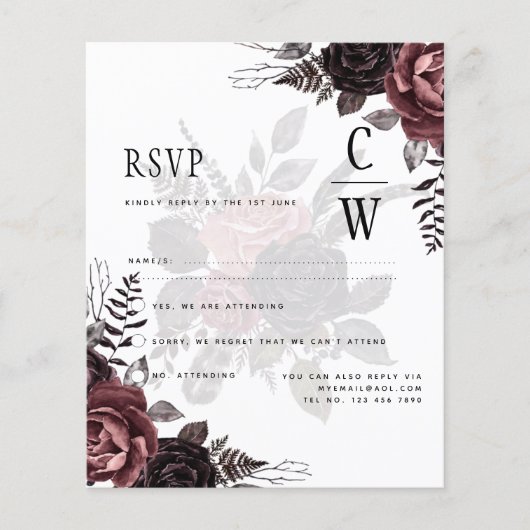 Donkere Burgundy Zwarte Rozen Bruiloft Herfst Wint (Voorkant)