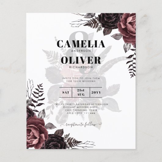 Donkere Burgundy Zwarte Rozen Bruiloft Herfst Wint (Voorkant)