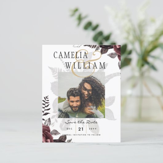 Donkere Burgundy Zwarte Rozen Bruiloft Herfst Wint (Staand voorkant)