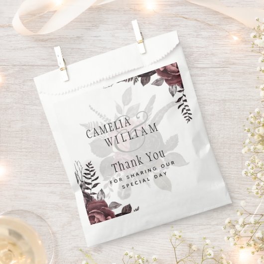 Donkere Burgundy Zwarte Rozen Bruiloft Herfst Wint Bedankzakje (Geknipt)