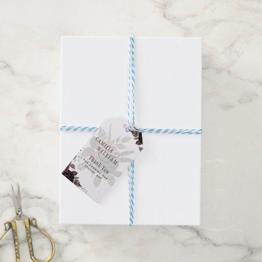 Donkere Burgundy Zwarte Rozen Bruiloft Herfst Wint Cadeaulabel (Met Touw)