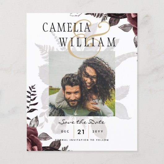 Donkere Burgundy Zwarte Rozen Bruiloft Herfst Wint Flyer (Voorkant)