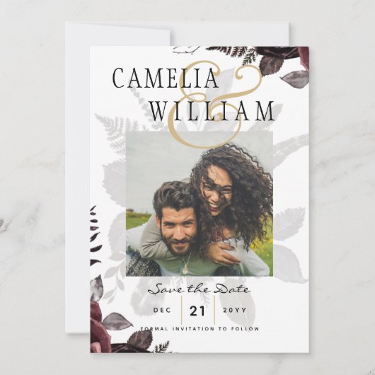 Donkere Burgundy Zwarte Rozen Bruiloft Herfst Wint Kaart (Voorkant)