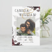 Donkere Burgundy Zwarte Rozen Bruiloft Herfst Wint Kaart (Staand voorkant)