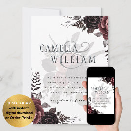 Donkere Burgundy Zwarte Rozen Bruiloft Herfst Wint Kaart