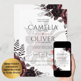 Donkere Burgundy Zwarte Rozen Bruiloft Herfst Wint Kaart