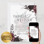 Donkere Burgundy Zwarte Rozen Bruiloft Herfst Wint Kaart