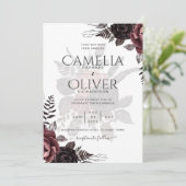 Donkere Burgundy Zwarte Rozen Bruiloft Herfst Wint Kaart (Staand voorkant)