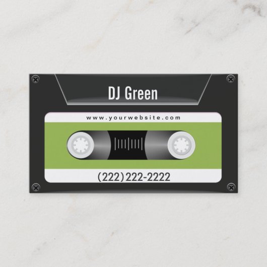 Donkere Cassettebandje (groen) Music DJ-Visitekaar Visitekaartje (Voorkant)