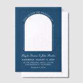 Donkere Cerulean Arch Peekaboo informele bruiloft Vellum Uitnodigingen (Offset)