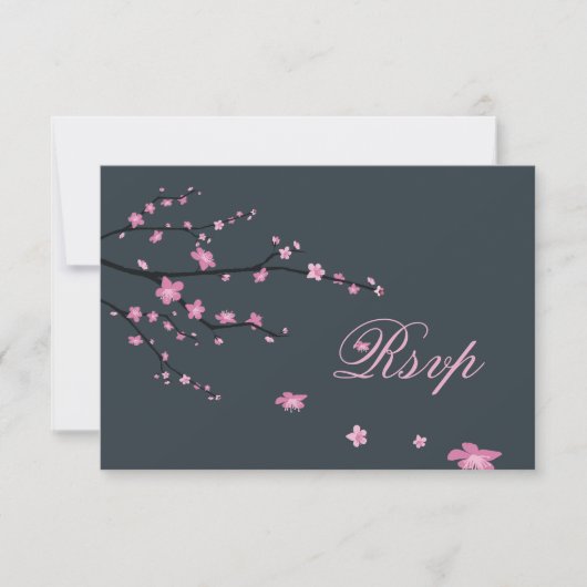 Donkere Cherry Blossom RSVP-kaarten voor bruiloft RSVP Kaartje (Voorkant)