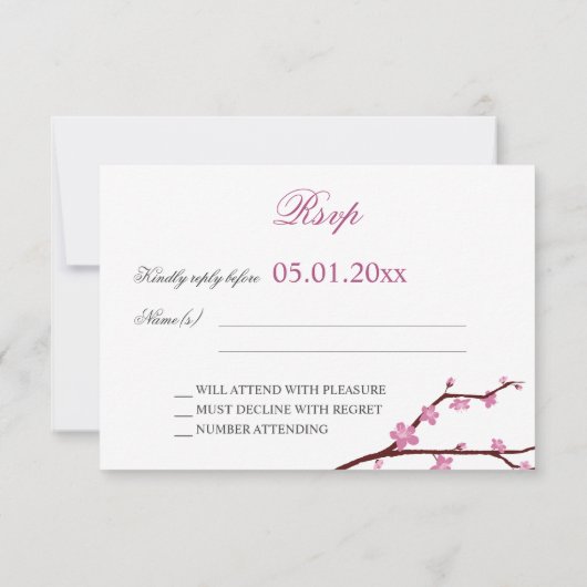 Donkere Cherry Blossom RSVP-kaarten voor bruiloft RSVP Kaartje (Achterkant)