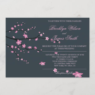 Donkere Cherry Blossom Wedding Invitations Kaart